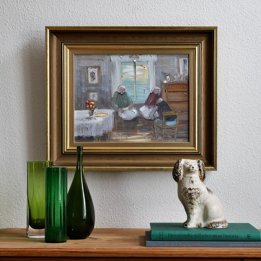 Vintage Original Traditional Interior Oil Painting from Sweden