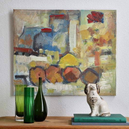 Original Mid Century Vintage Kitchen Still Life Oil Painting from Sweden