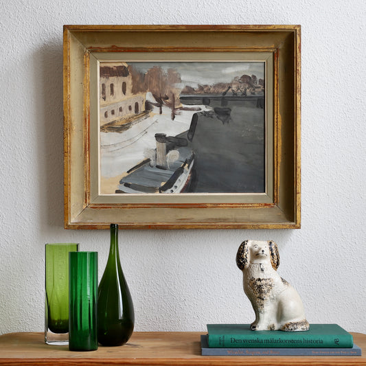 Vintage Mid Century Original Cityscape Painting from Sweden