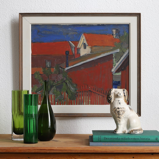 Mid Century Original Cityscape Oil Painting from Sweden