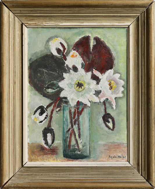 Vintage Art Original Still Life Floral Oil Painting from Sweden