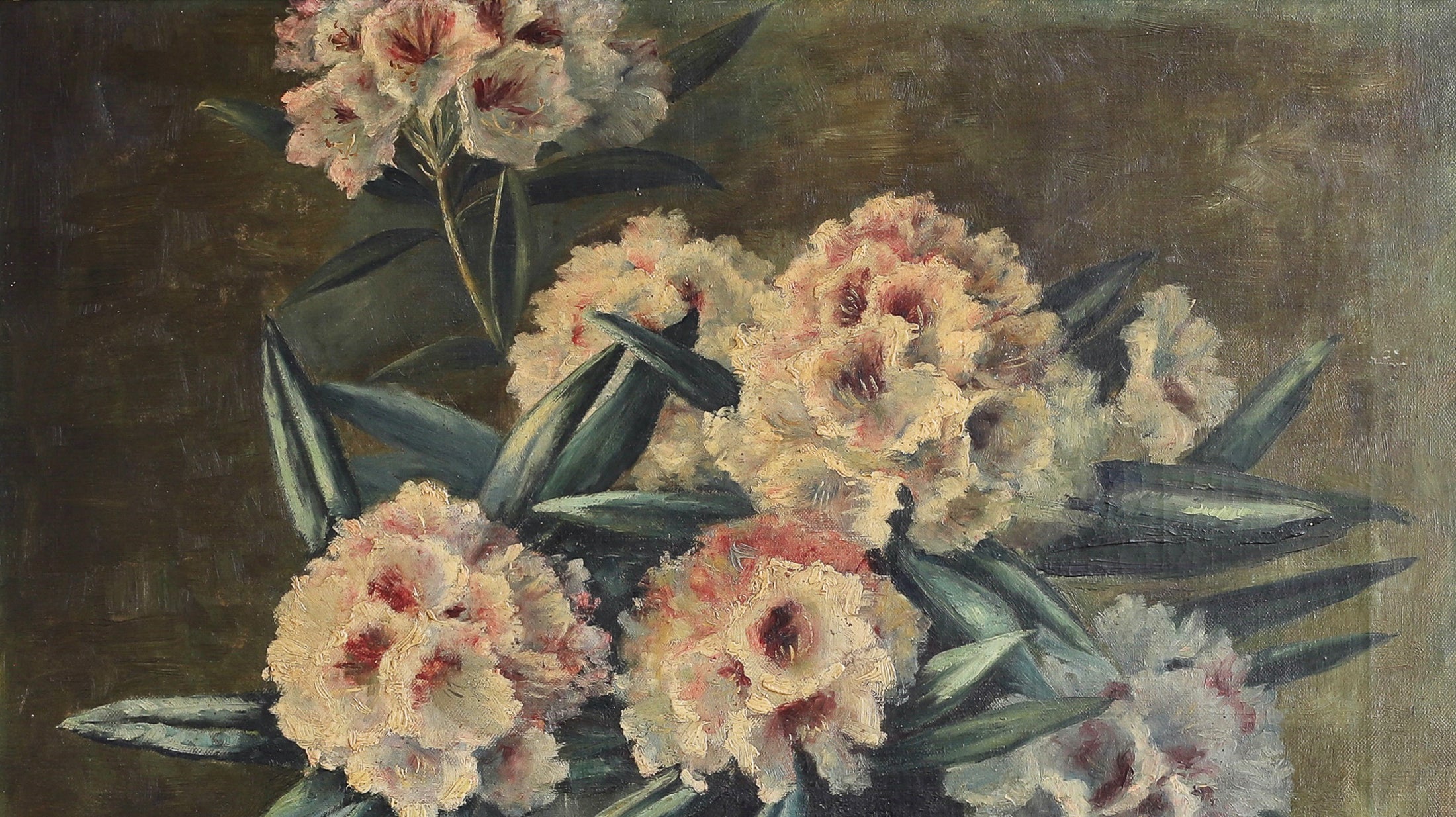 Vintage Original Still Life Oil Painting of Rhododendrons from Sweden