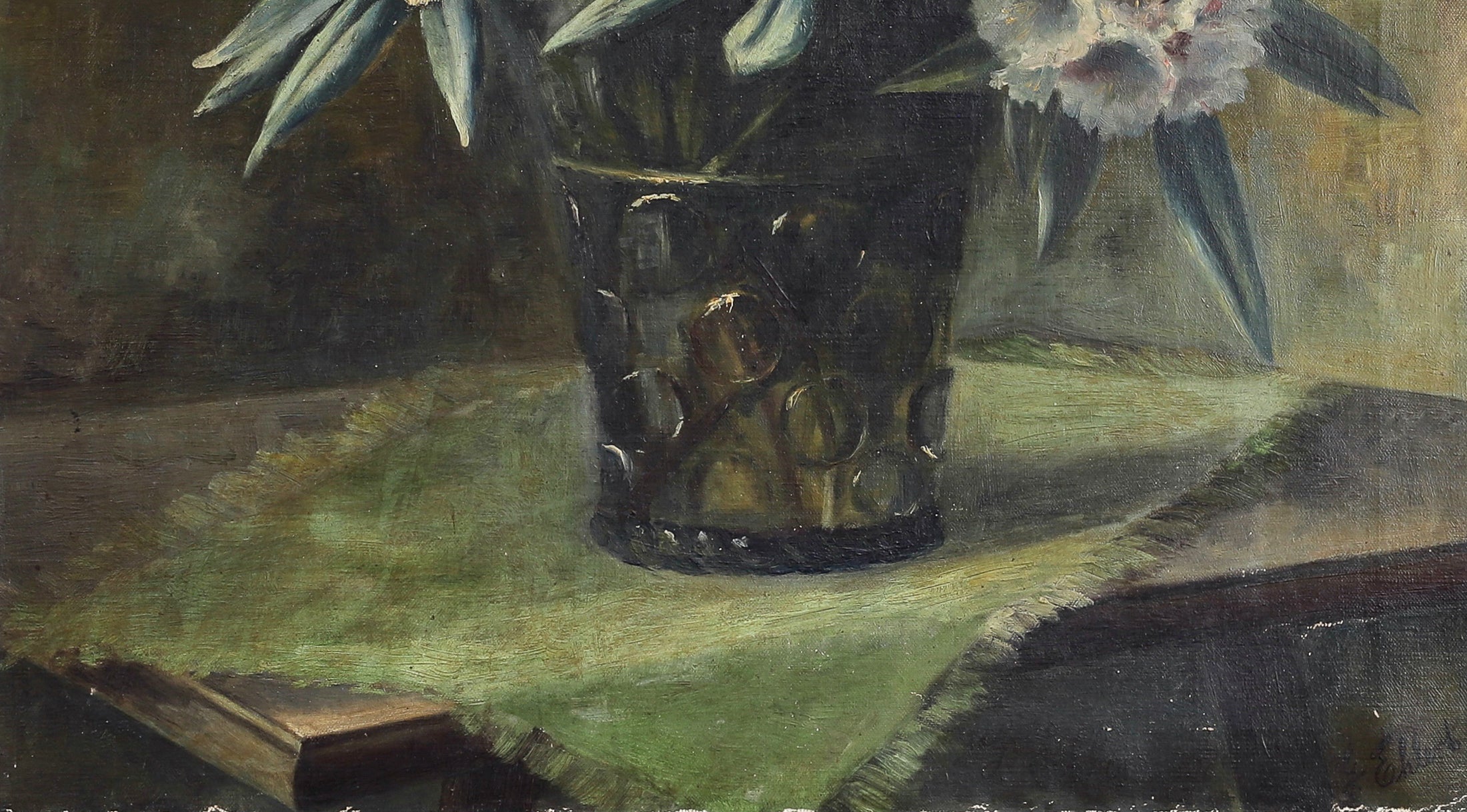 Vintage Original Still Life Oil Painting of Rhododendrons from Sweden