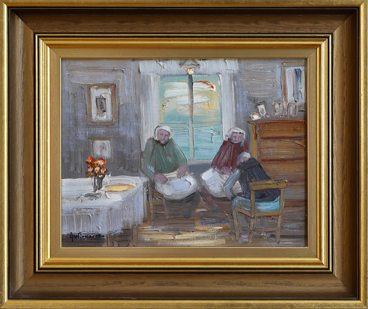 Vintage Original Traditional Interior Oil Painting from Sweden