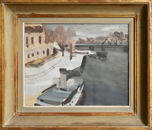 Vintage Mid Century Original Cityscape Painting from Sweden