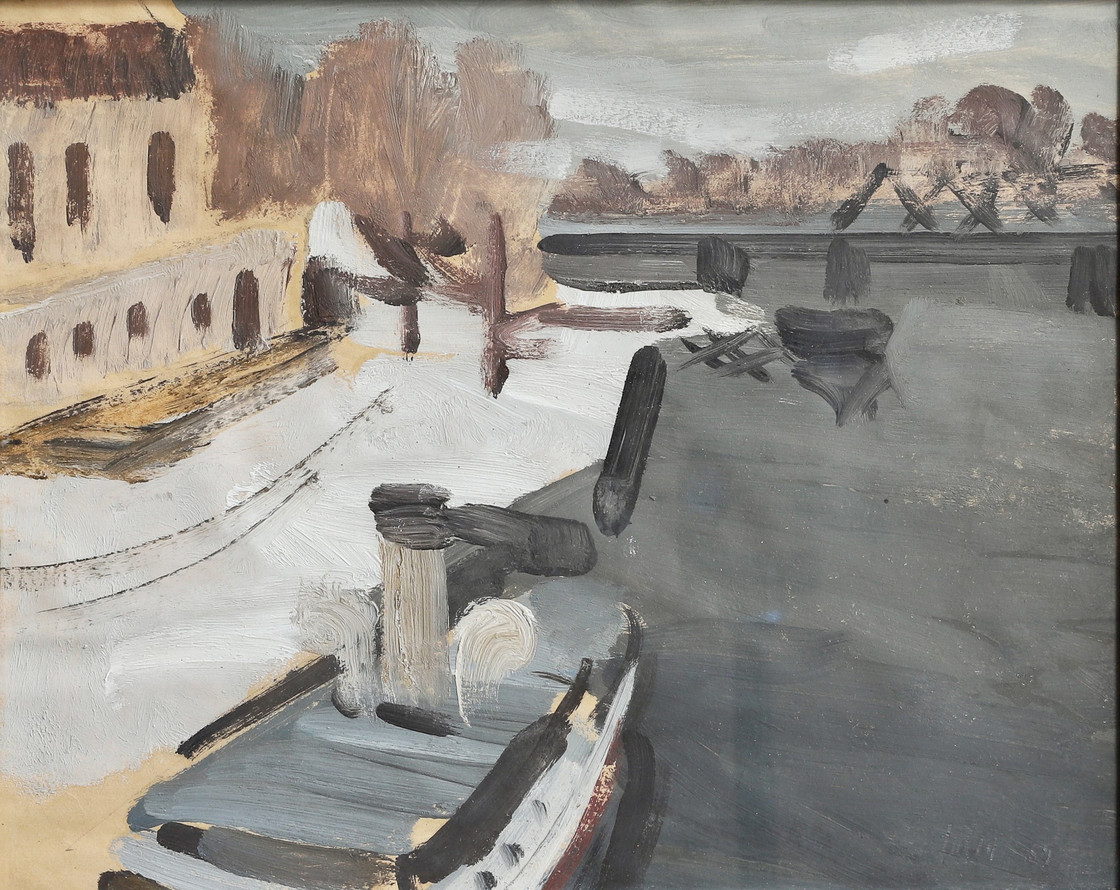 Vintage Mid Century Original Cityscape Painting from Sweden