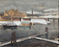 Load image into Gallery viewer, Original Vintage Mid Century Boatyard Painting from Sweden
