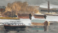Load image into Gallery viewer, Original Vintage Mid Century Boatyard Painting from Sweden
