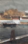 Load image into Gallery viewer, Original Vintage Mid Century Boatyard Painting from Sweden
