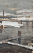 Load image into Gallery viewer, Original Vintage Mid Century Boatyard Painting from Sweden
