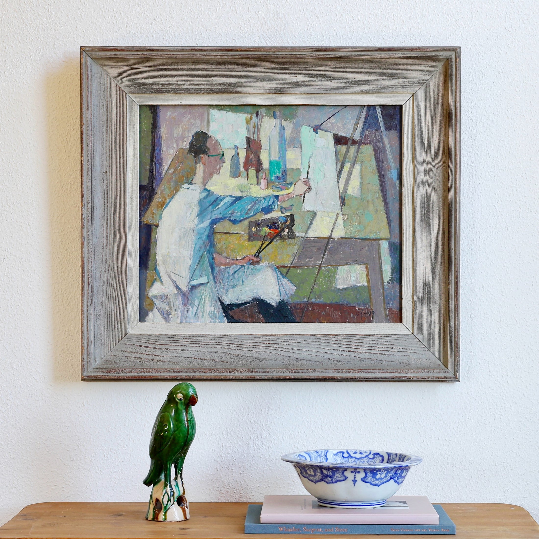 Mid Century Original Oil Painting of Artist Working in Studio from Sweden