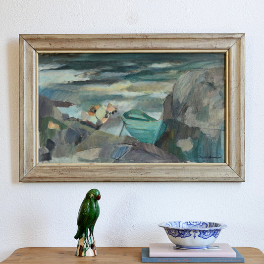 Vintage Art Original Coastal Oil Painting from Sweden
