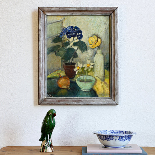 Mid Century Vintage Original Floral Oil Painting from Sweden