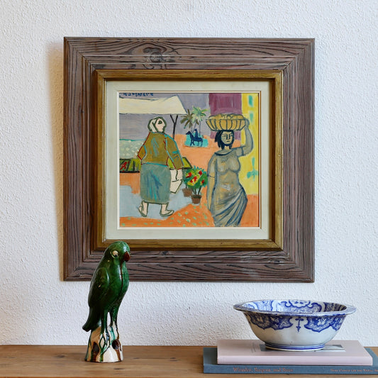 Vintage Art Room Colorful Original Oil Painting from Sweden