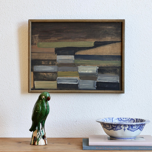 RESERVED for Christine Vintage Mid Century Original Abstract Oil Painting from Sweden