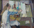 Load image into Gallery viewer, Mid Century Original Oil Painting of Artist Working in Studio from Sweden
