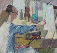 Load image into Gallery viewer, Mid Century Original Oil Painting of Artist Working in Studio from Sweden
