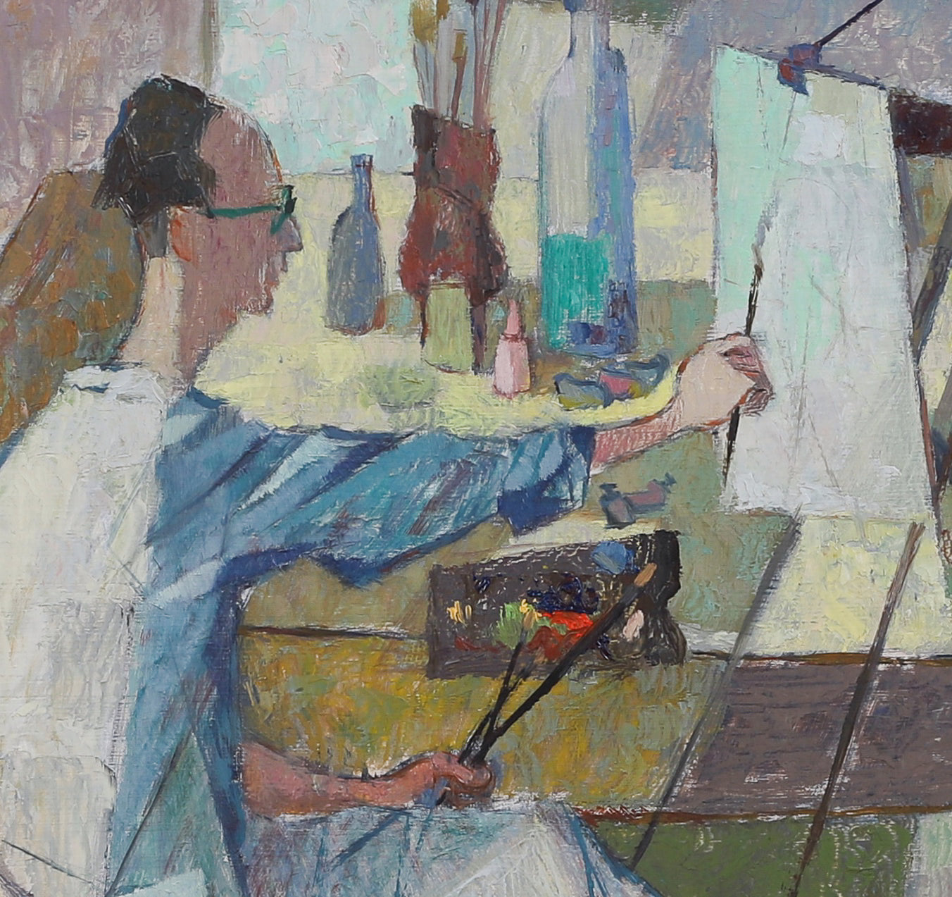 Mid Century Original Oil Painting of Artist Working in Studio from Sweden