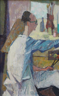 Load image into Gallery viewer, Mid Century Original Oil Painting of Artist Working in Studio from Sweden
