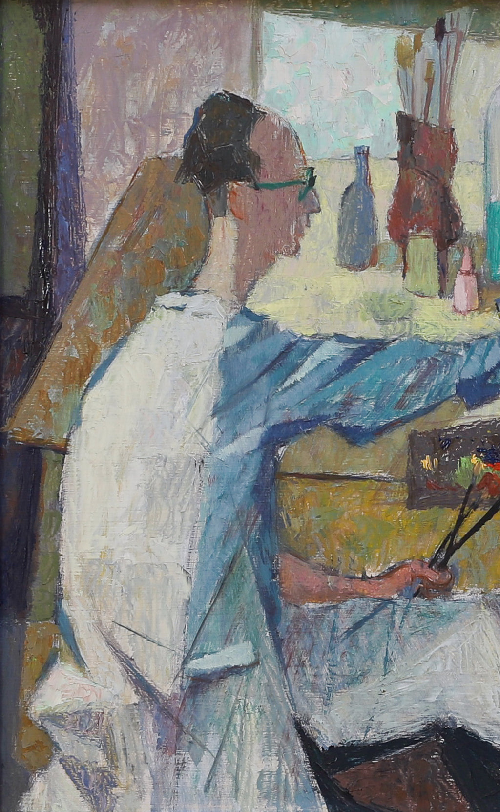 Mid Century Original Oil Painting of Artist Working in Studio from Sweden