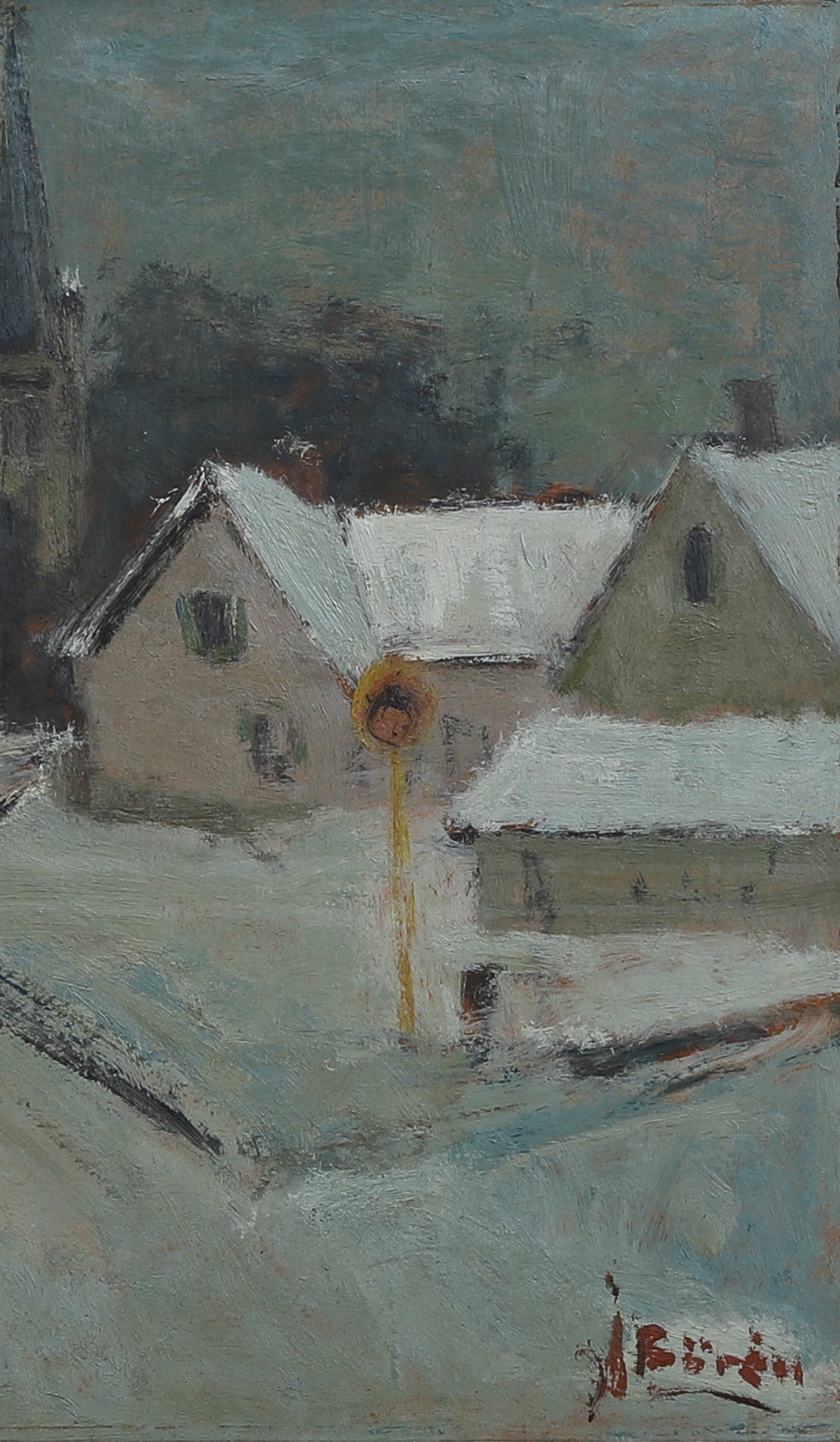 Mid Century Vintage Winter Landscape Oil Painting from Sweden