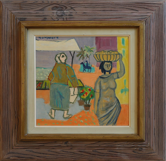 Vintage Art Room Colorful Original Oil Painting from Sweden