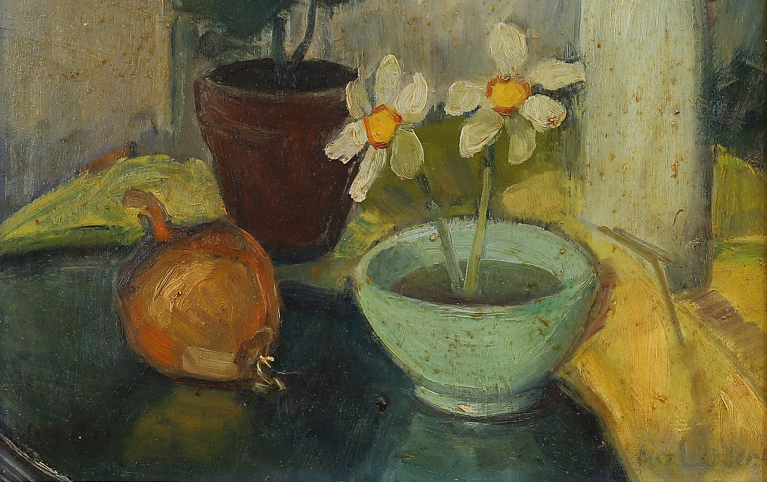 Mid Century Vintage Original Floral Oil Painting from Sweden