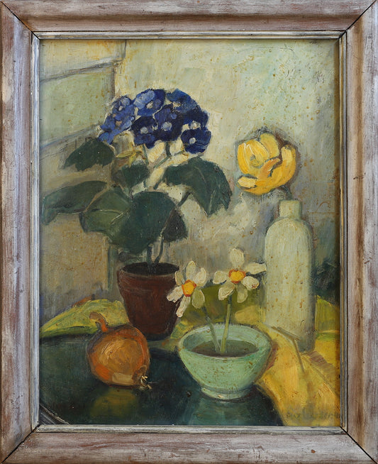 Mid Century Vintage Original Floral Oil Painting from Sweden