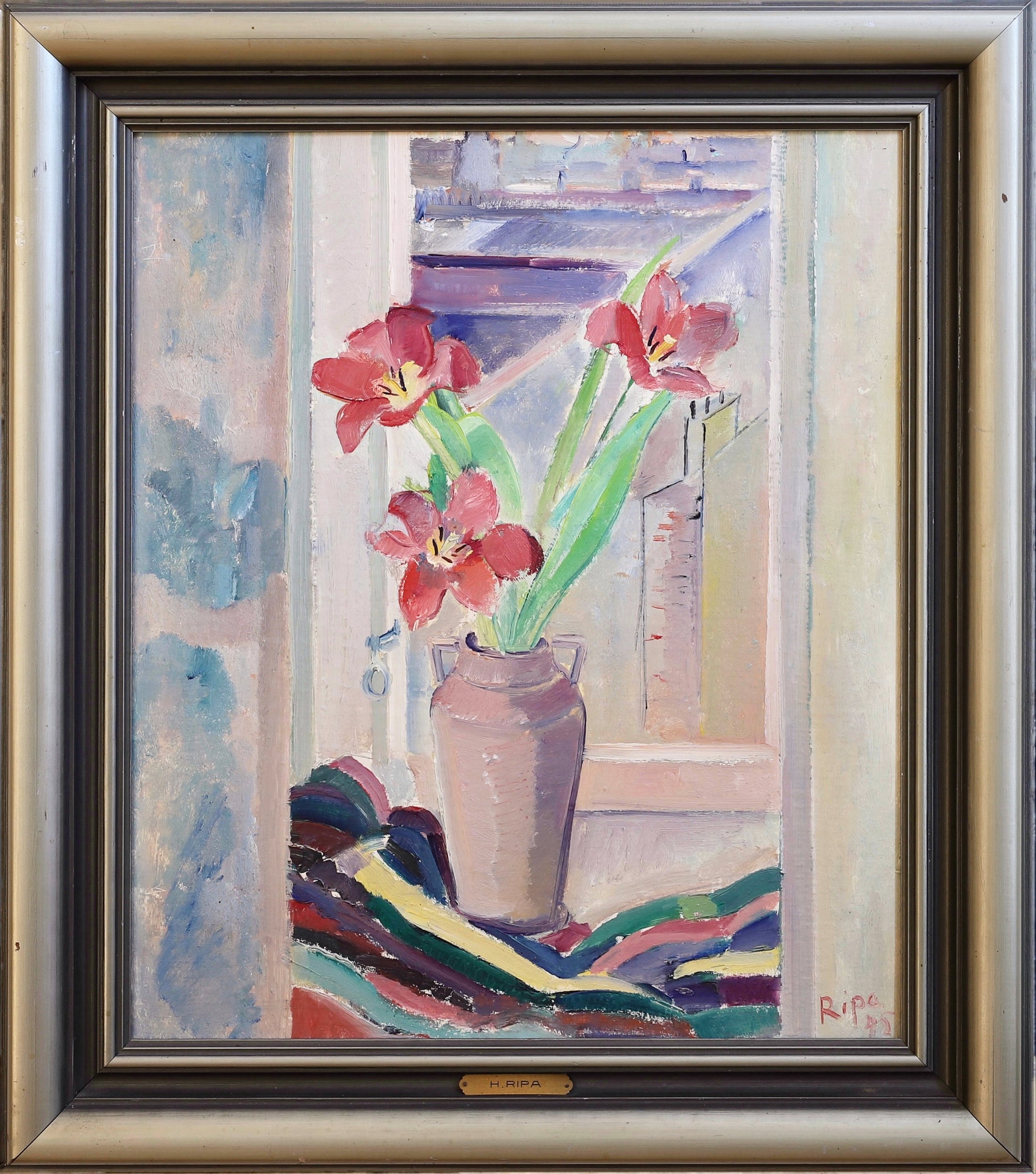 Vintage Mid Century Original Interior Oil Painting from Sweden 1945