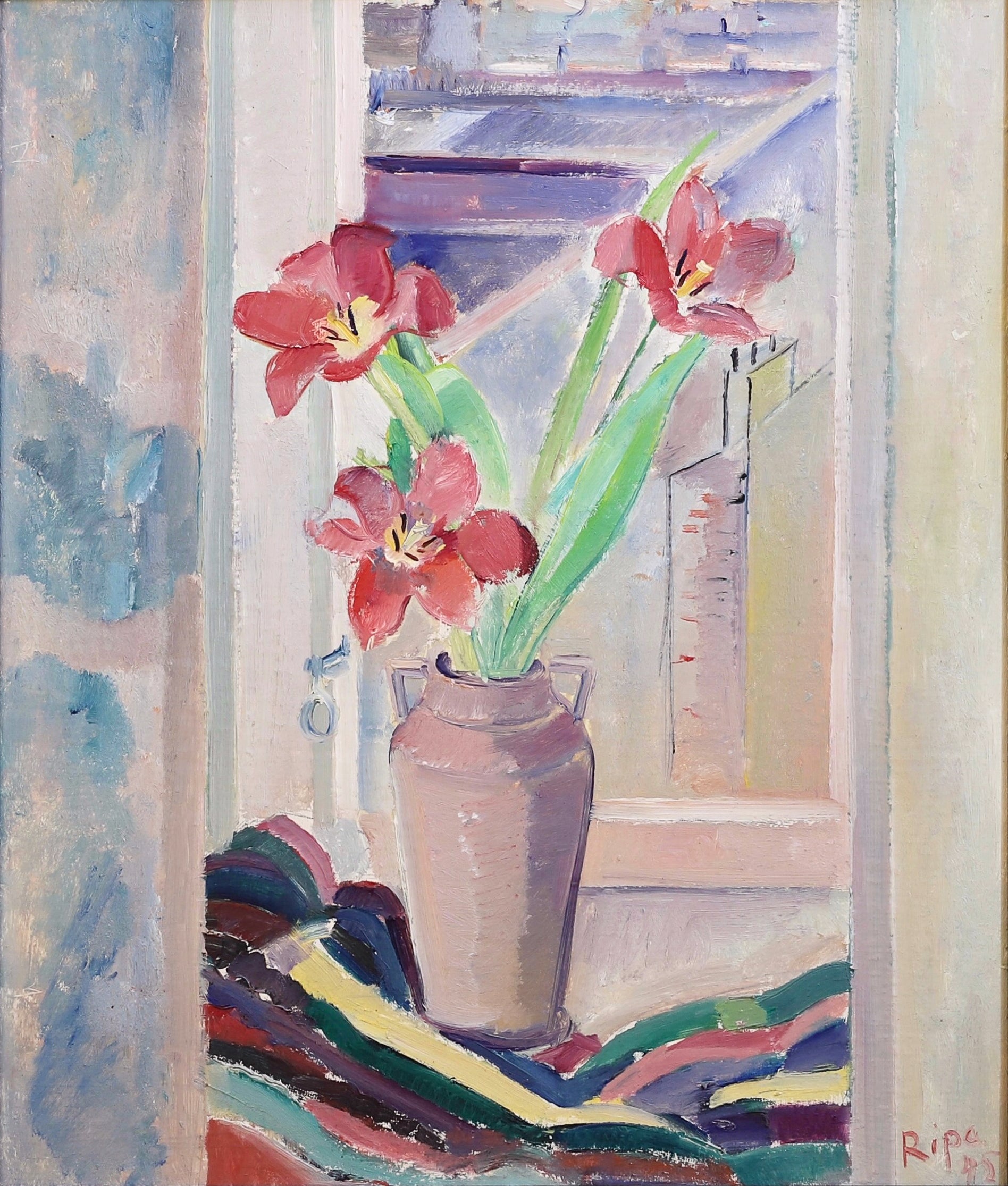 Vintage Mid Century Original Interior Oil Painting from Sweden 1945