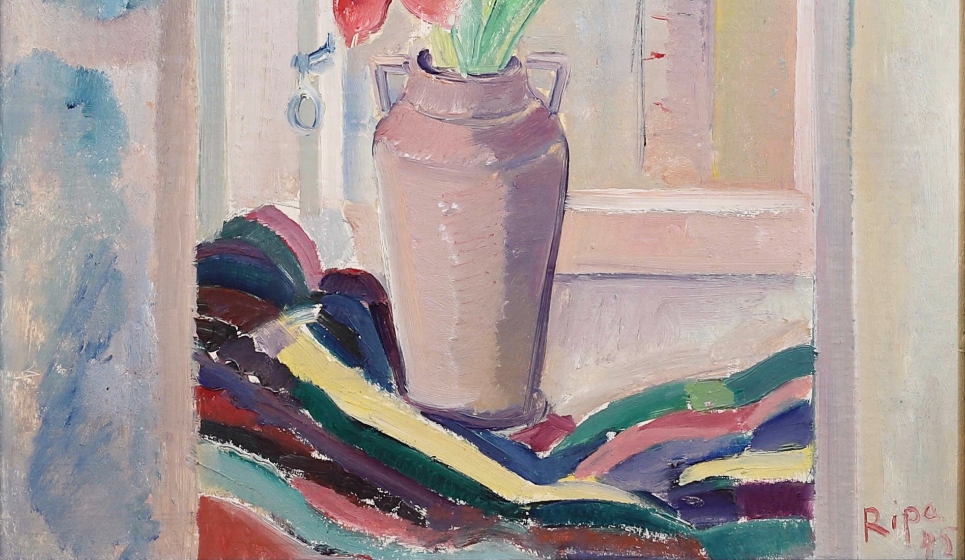 Vintage Mid Century Original Interior Oil Painting from Sweden 1945