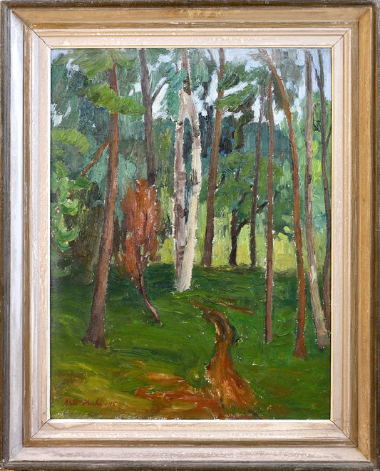 Vintage Original Landscape Oil Painting The Forest Path From Sweden