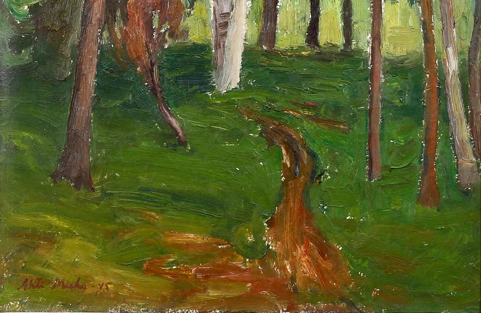 Vintage Original Landscape Oil Painting The Forest Path From Sweden