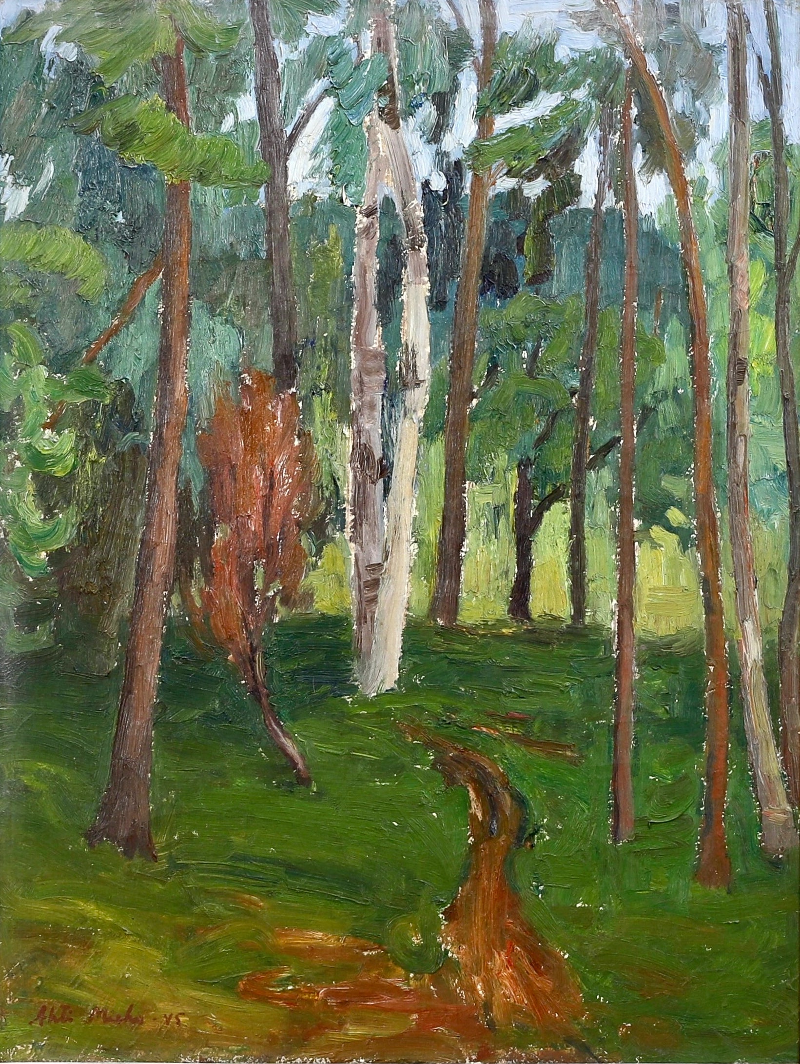 Vintage Original Landscape Oil Painting The Forest Path From Sweden
