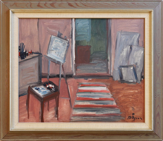 Original Vintage Farmhouse Interior Oil Painting from Sweden