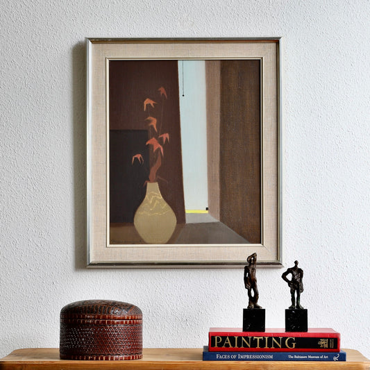 Original Mid Century Vintage Art Still Life Oil Painting From Sweden