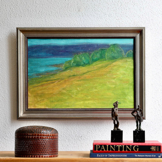 Vintage Art Room Original Colorful Coastal Scene Oil Painting