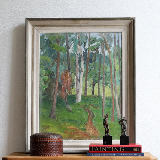 Vintage Original Landscape Oil Painting The Forest Path From Sweden