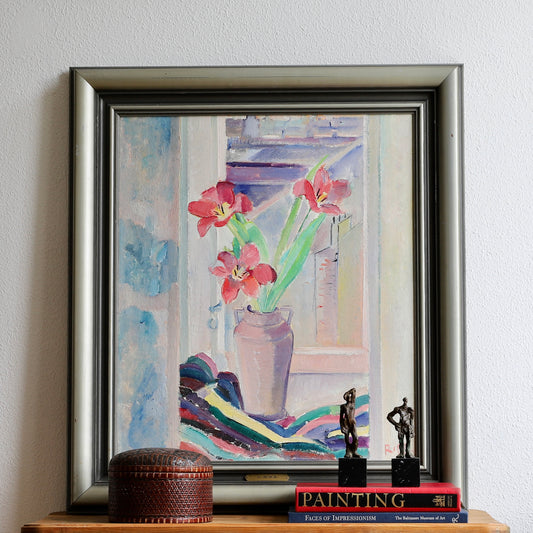 Vintage Mid Century Original Interior Oil Painting from Sweden 1945