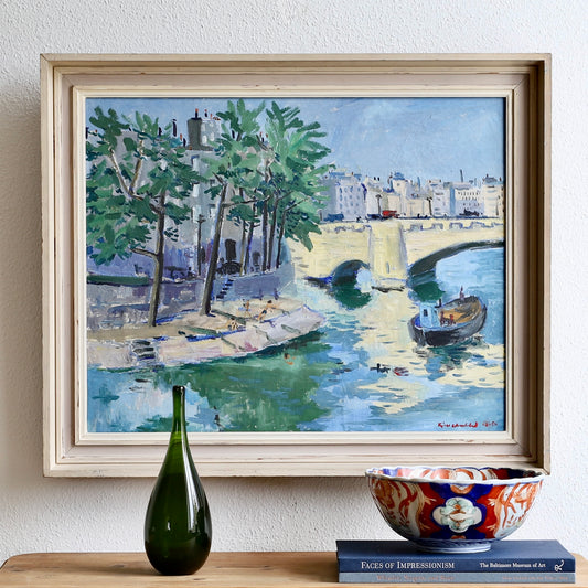 Mid Century vintage Original Parisian Oil Painting of Paris