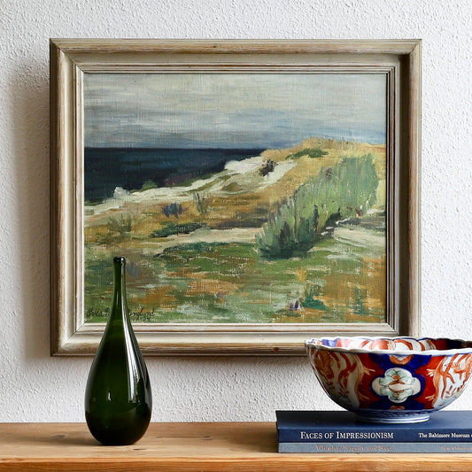 Vintage Mid Century Original Coastal Oil Painting from Sweden 1954