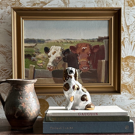 Vintage Art Room Original Oil Painting of Calves From Sweden