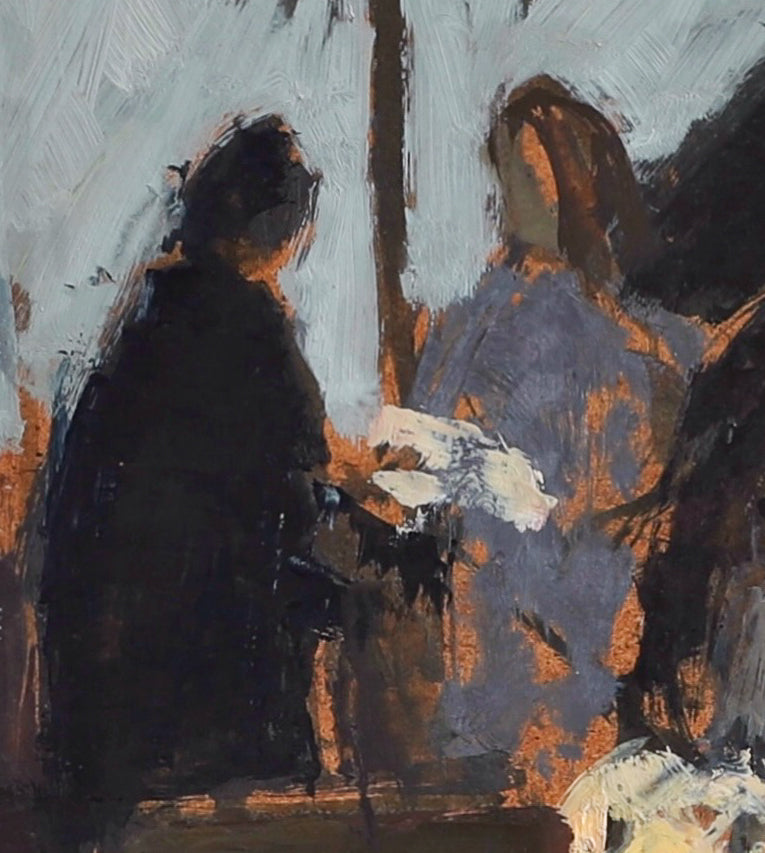 Mid Century Original Market Scene Oil Painting From Sweden