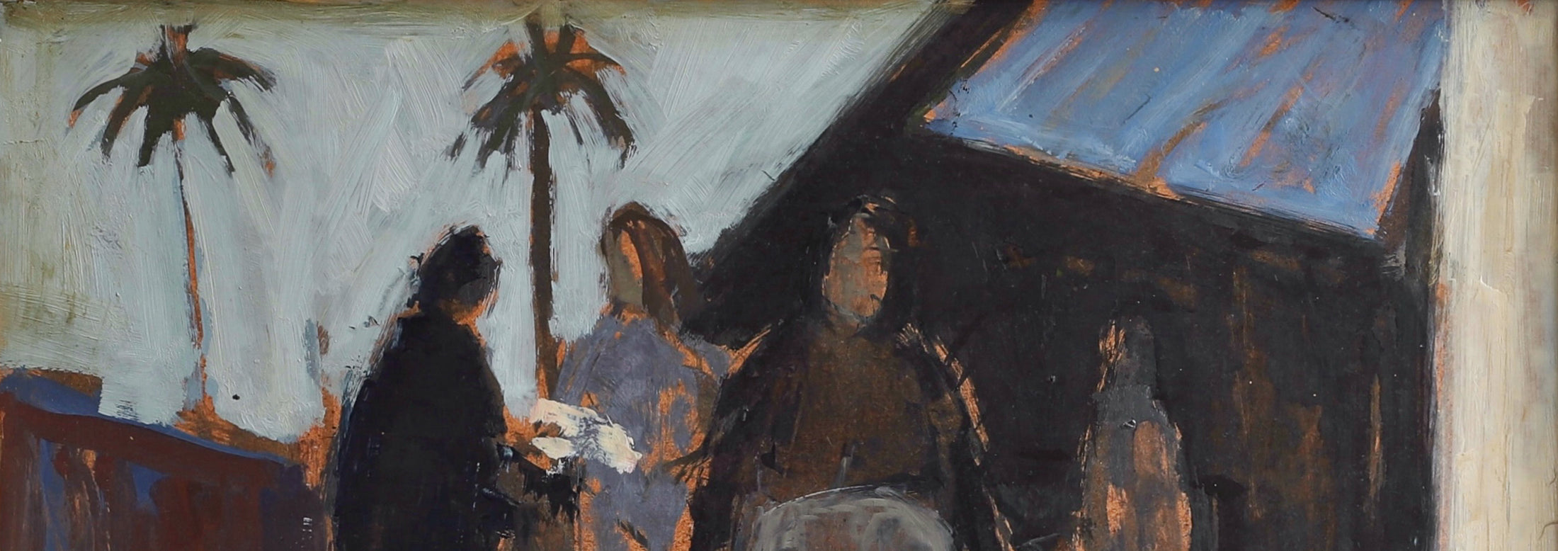 Mid Century Original Market Scene Oil Painting From Sweden