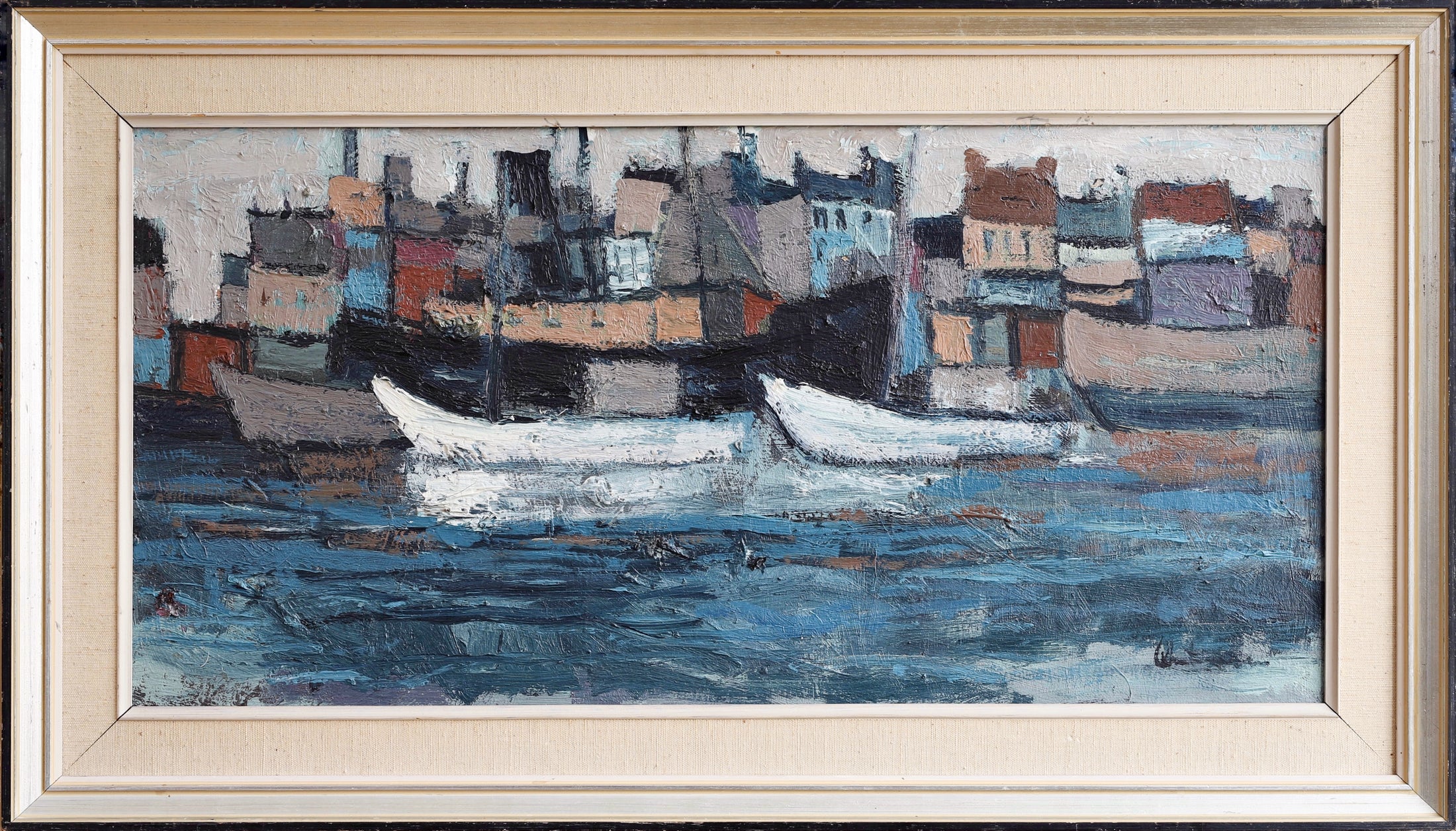 Mid Century Original Vintage Coastal Oil Painting from Sweden