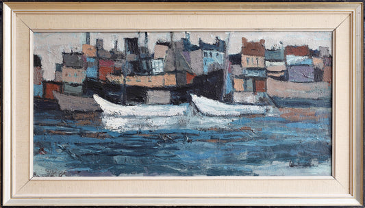 Mid Century Original Vintage Coastal Oil Painting from Sweden