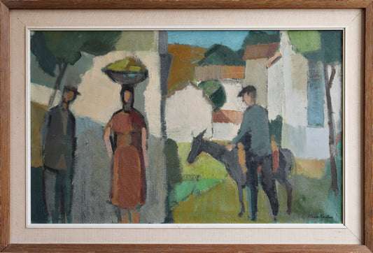 Mid Century Vintage Art Room Original Oil Painting from Sweden 1958