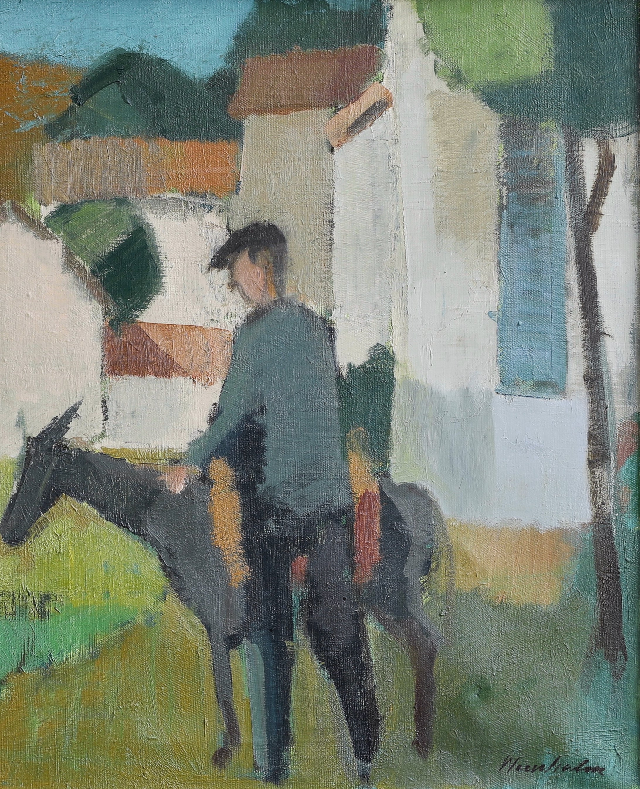 Mid Century Vintage Art Room Original Oil Painting from Sweden 1958