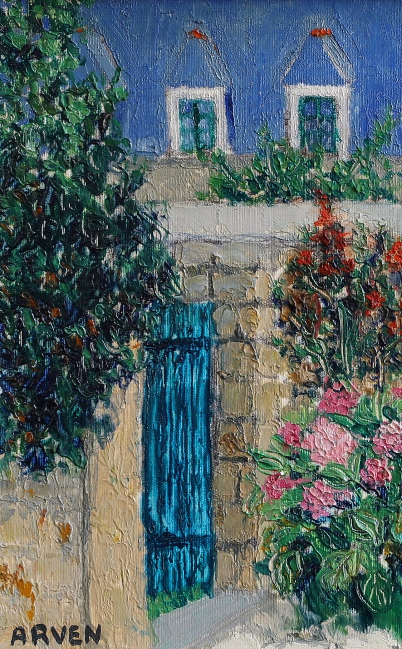 Vintage Art Room Original Garden Oil Painting from Sweden