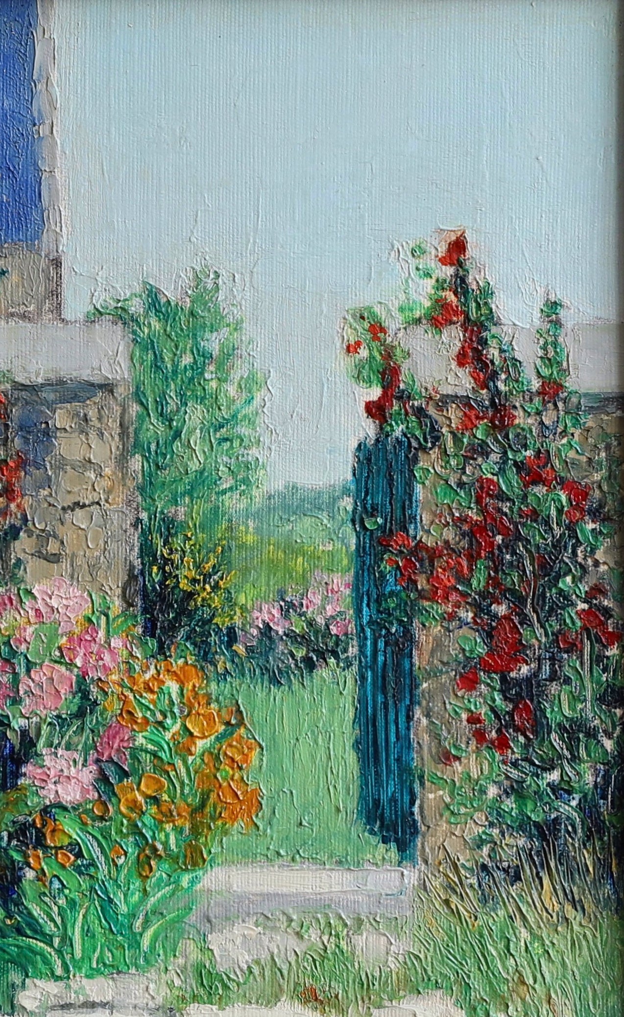Vintage Art Room Original Garden Oil Painting from Sweden
